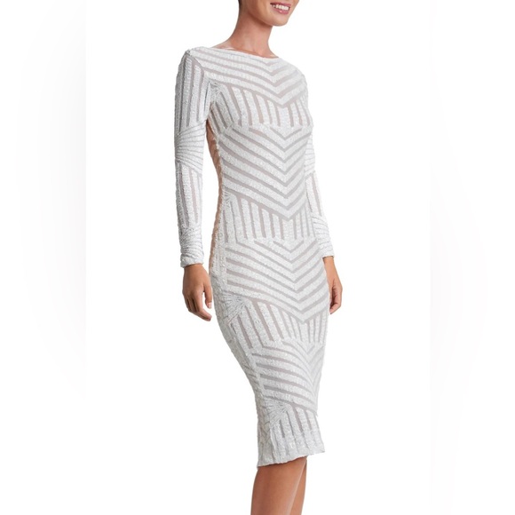 Dress the Population Cream Embellished V-Neck Bodycon Dress